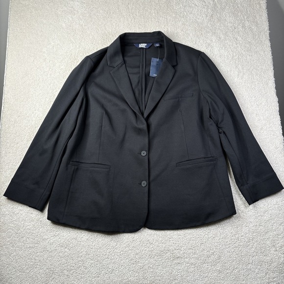 Lands' End Jackets & Blazers - Lands End Two Button Ponte Blazer Women's Size 2X Black Pockets Stretch